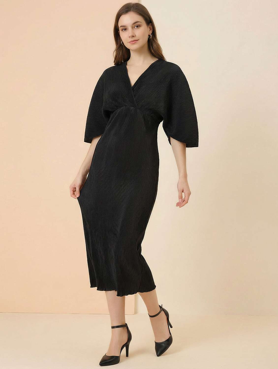 women solid puff sleeve sheath dress - 22397374 -  Standard Image - 4