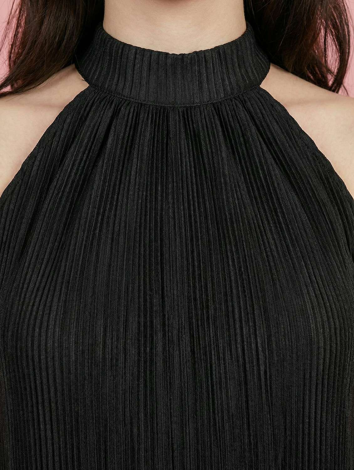 women solid halter neck sleeveless a-line dress - 22397375 -  Standard Image - 1