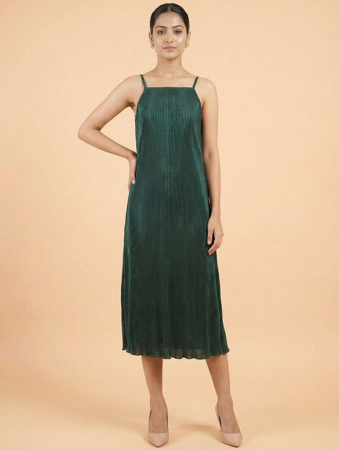 Women Solid Shoulder Strap A-line Dress - 22397378 -  Standard Image - 4