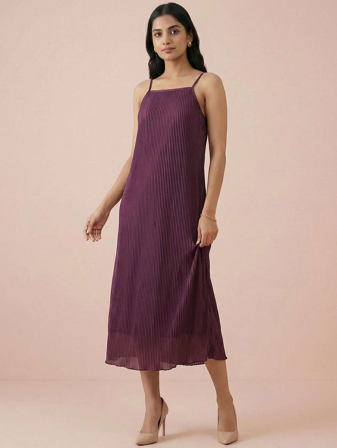 women solid shoulder strap a-line dress - 22397379 -  Standard Image - 4