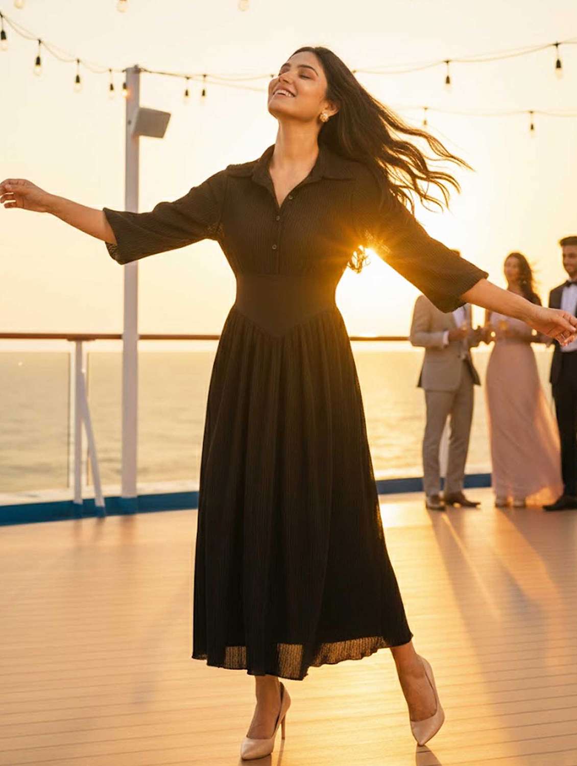 women solid collared fit & flared dress