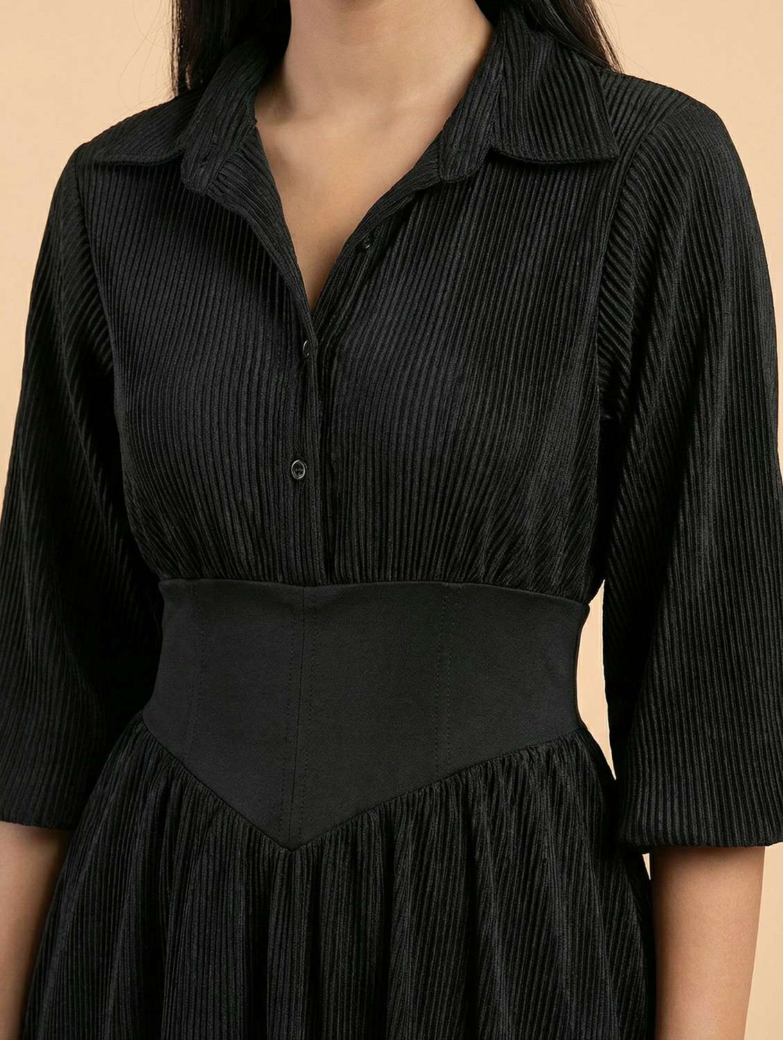 women solid collared fit & flared dress - 22397381 -  Standard Image - 1