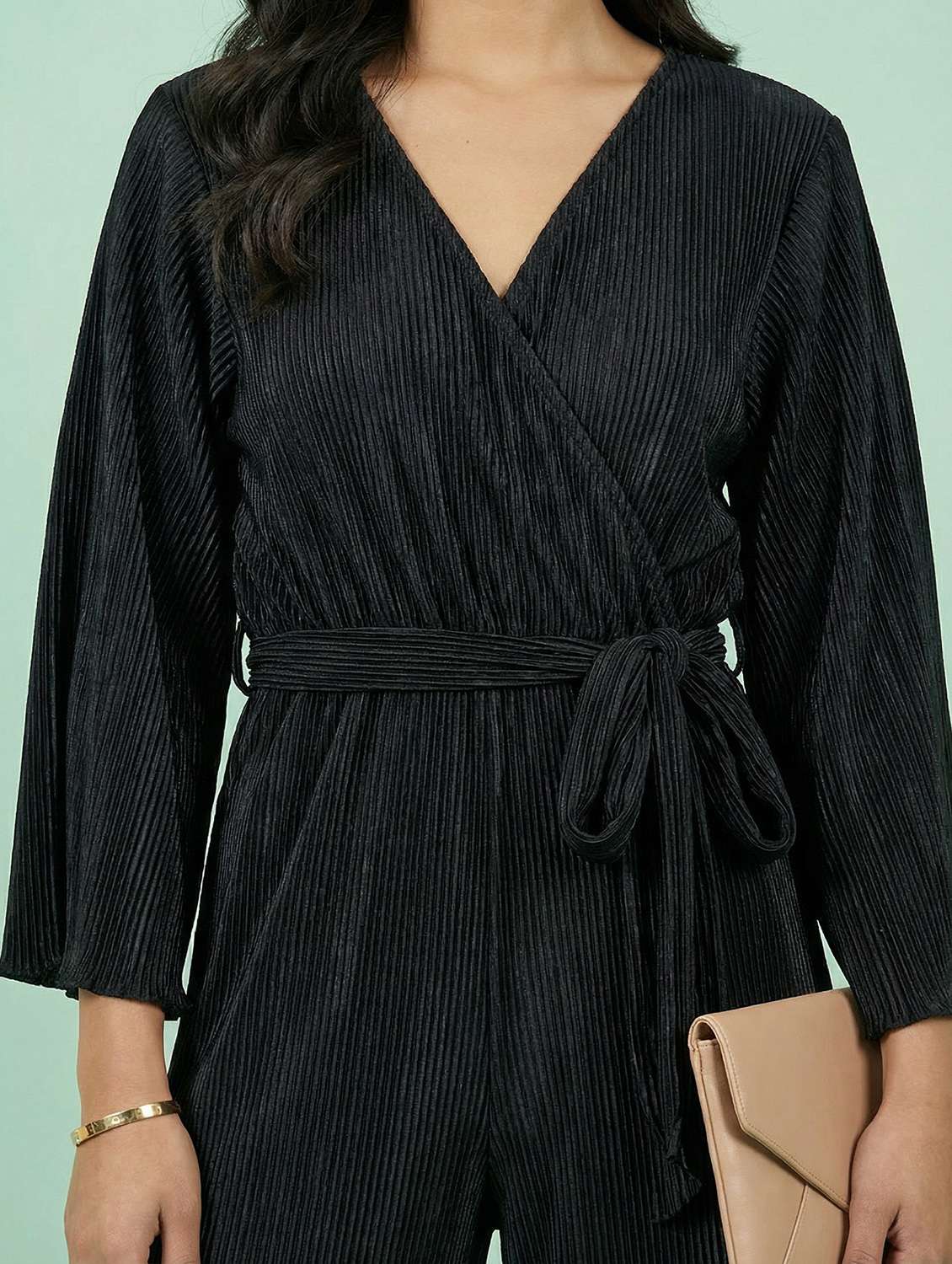 women solid overlap neck jumpsuit - 22397382 -  Standard Image - 1