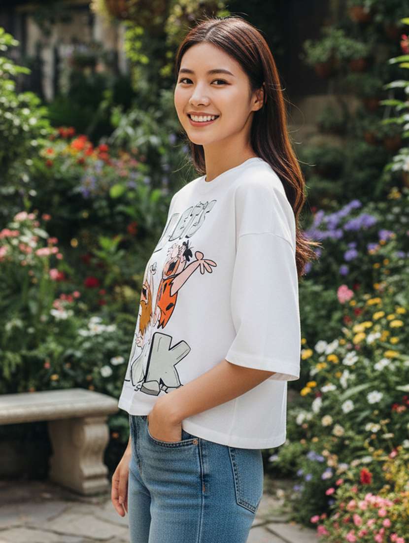 women printed short sleeve boxy t-shirt - 22397444 -  Standard Image - 1