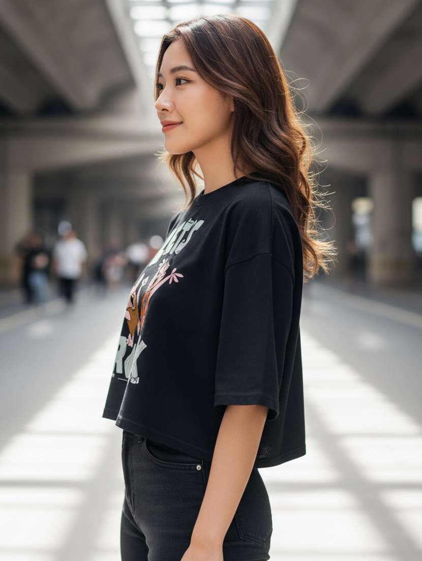 women printed short sleeve crop t-shirt - 22397446 -  Standard Image - 1