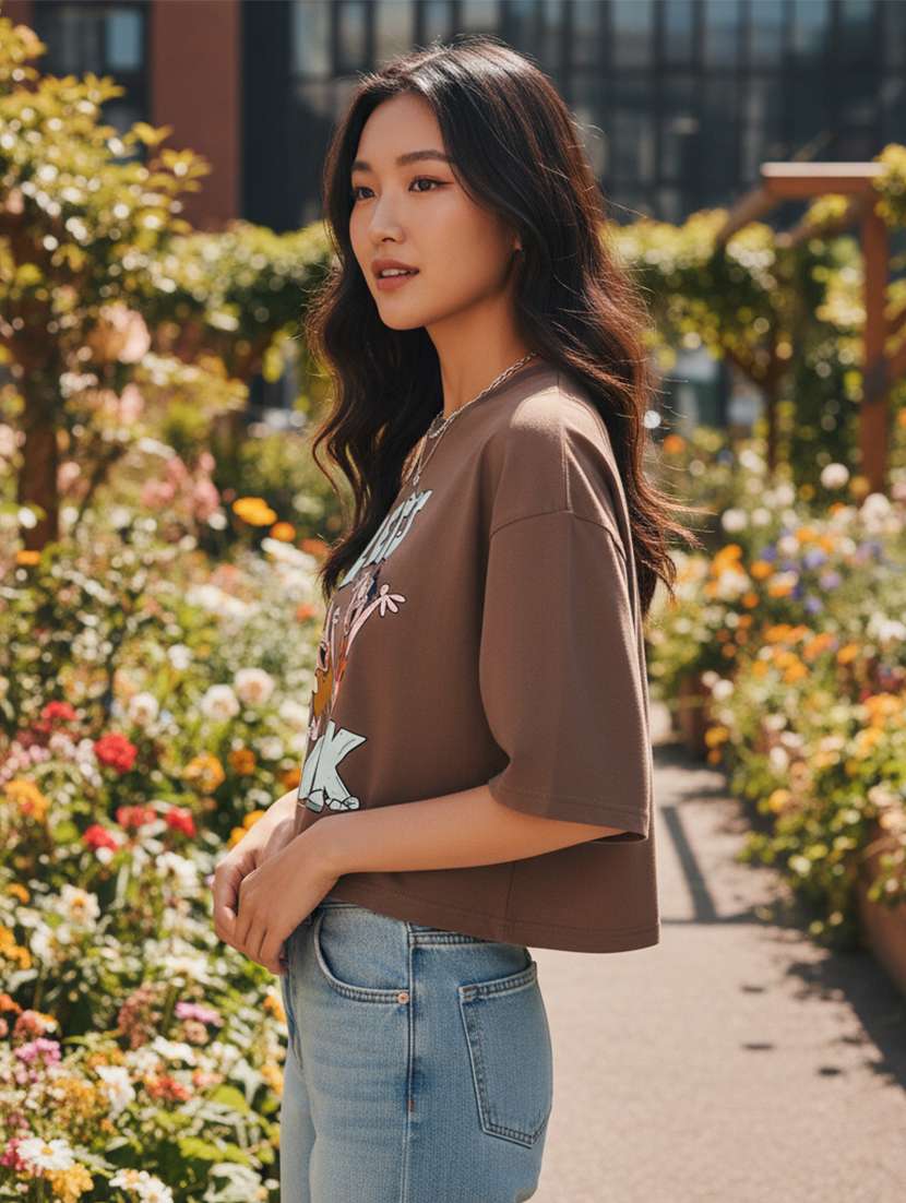 women printed short sleeve crop t-shirt - 22397447 -  Standard Image - 1