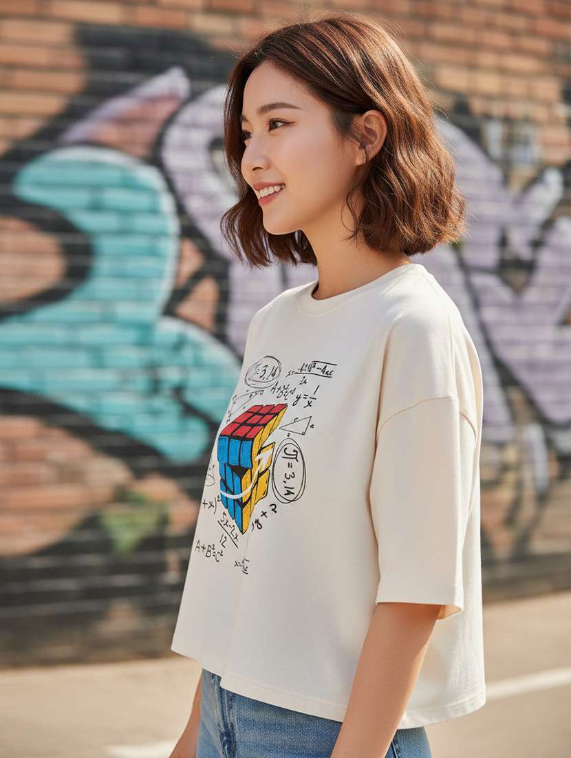 women printed short sleeve crop t-shirt - 22397450 -  Standard Image - 1