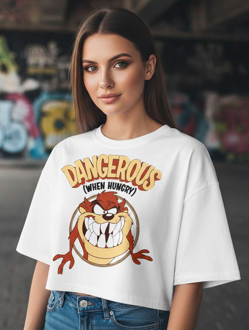 women printed short sleeve crop t-shirt