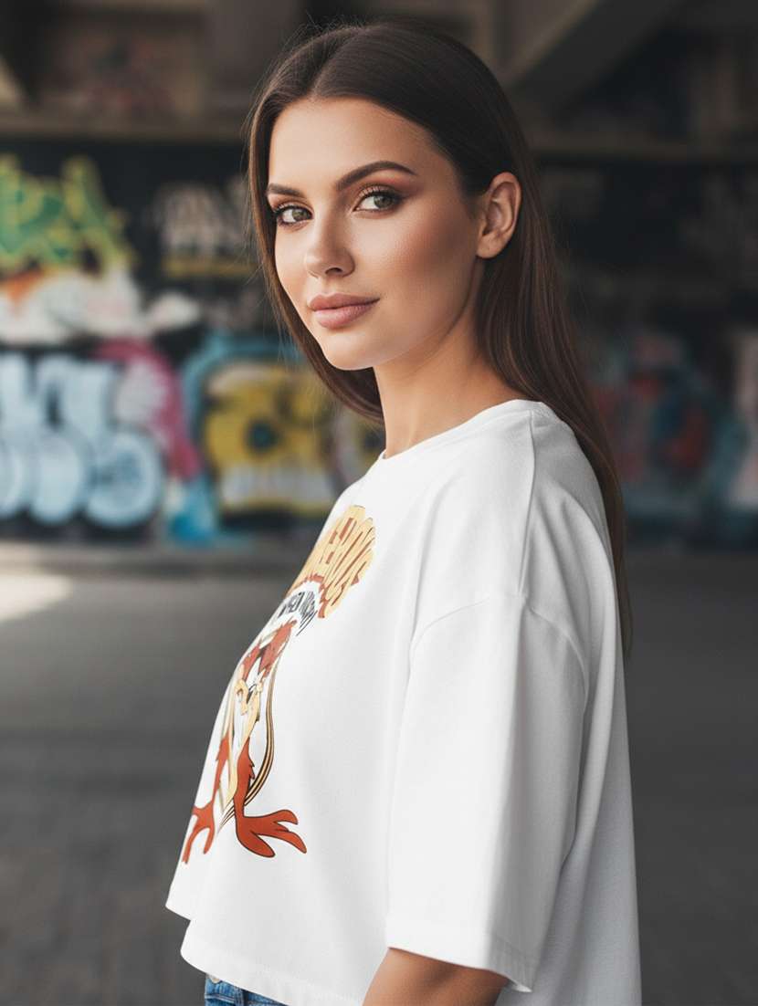 women printed short sleeve crop t-shirt - 22397457 -  Standard Image - 1