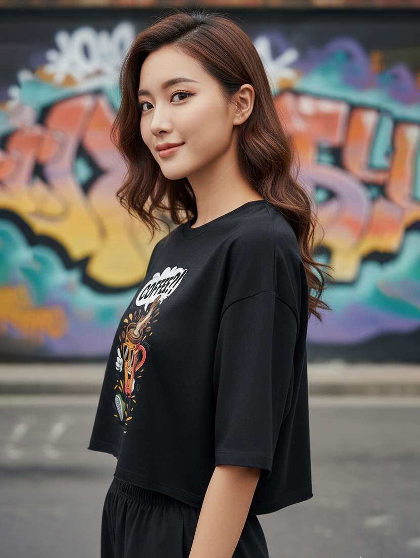 women printed short sleeve crop t-shirt - 22397458 -  Standard Image - 1