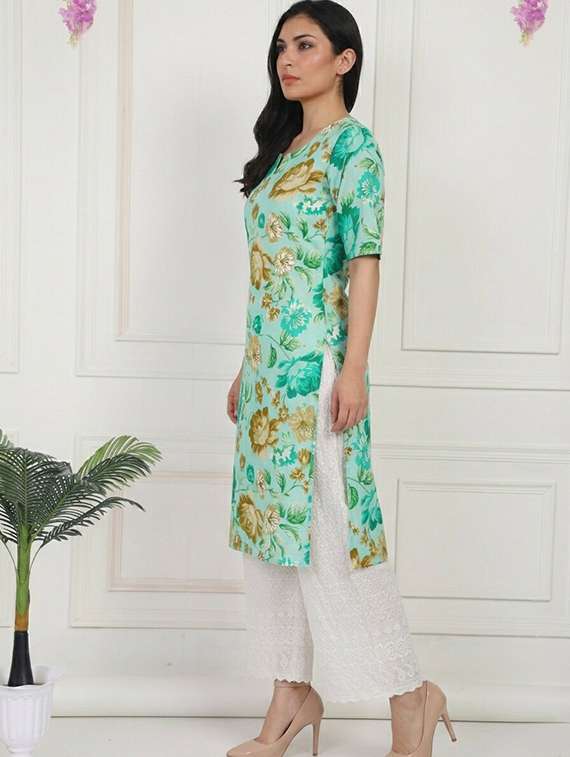 women floral printed short sleeve straight kurta - 22397460 -  Standard Image - 1