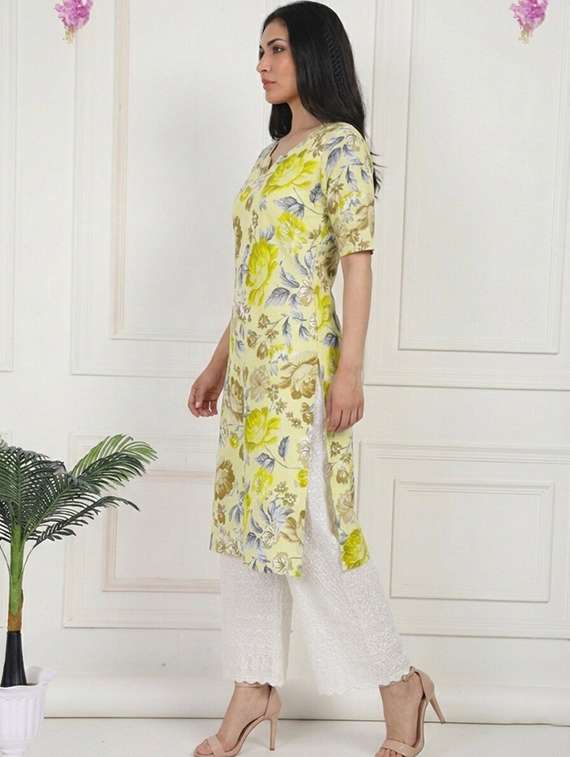 women floral printed short sleeve straight kurta - 22397461 -  Standard Image - 1