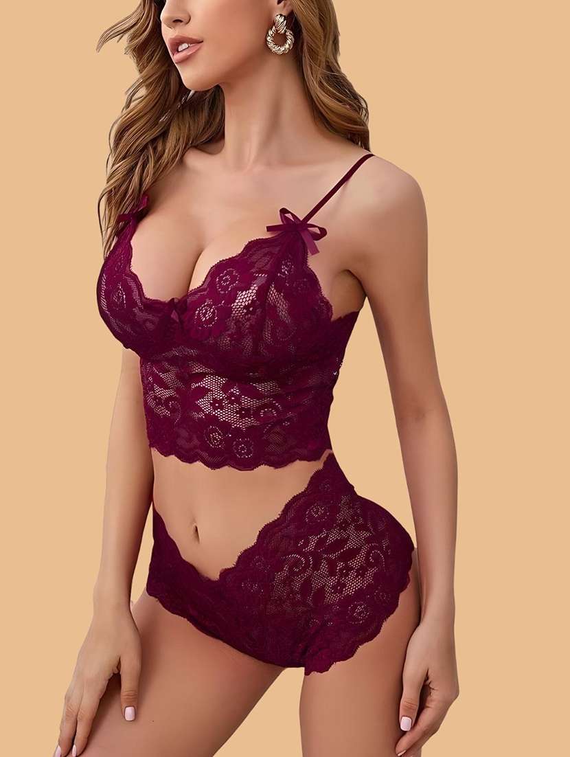 women solid lace bra and panty set - 22397522 -  Standard Image - 1