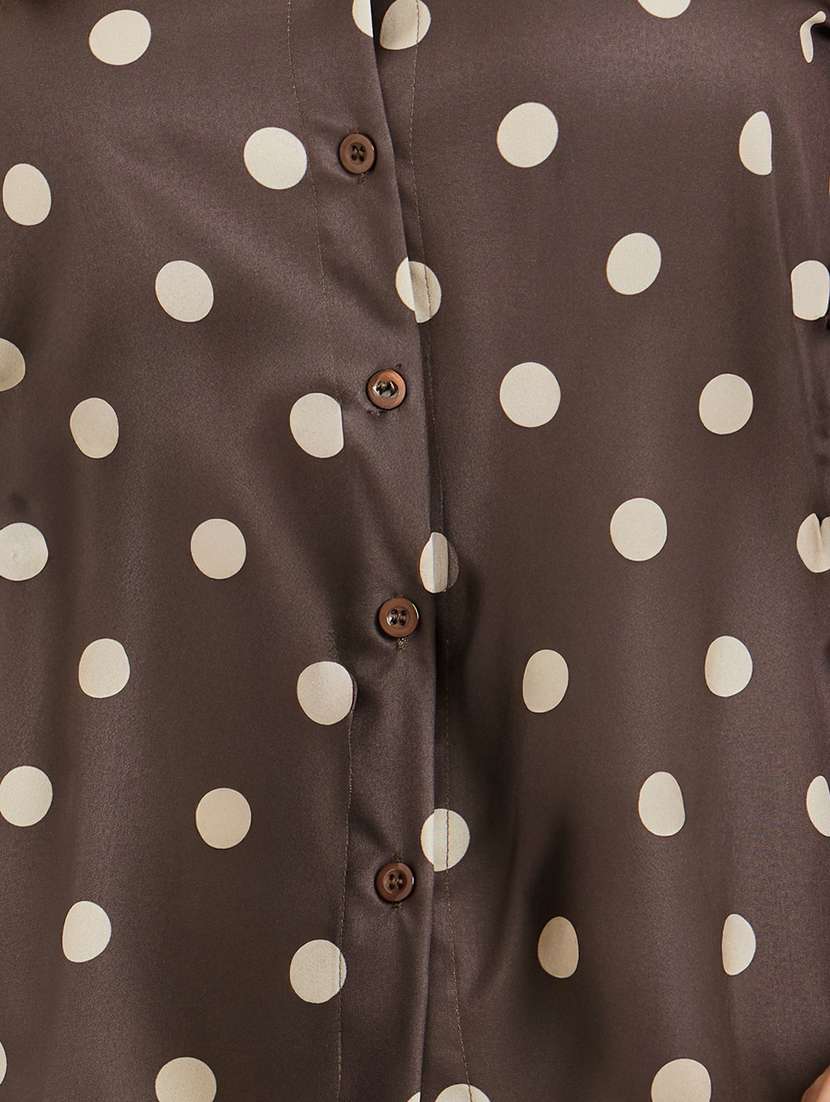 women polka doted long sleeve shirt with neck tie - 22397795 -  Standard Image - 1