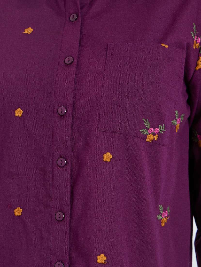 women embroidered collared long sleeve shirt - 22397799 -  Standard Image - 1