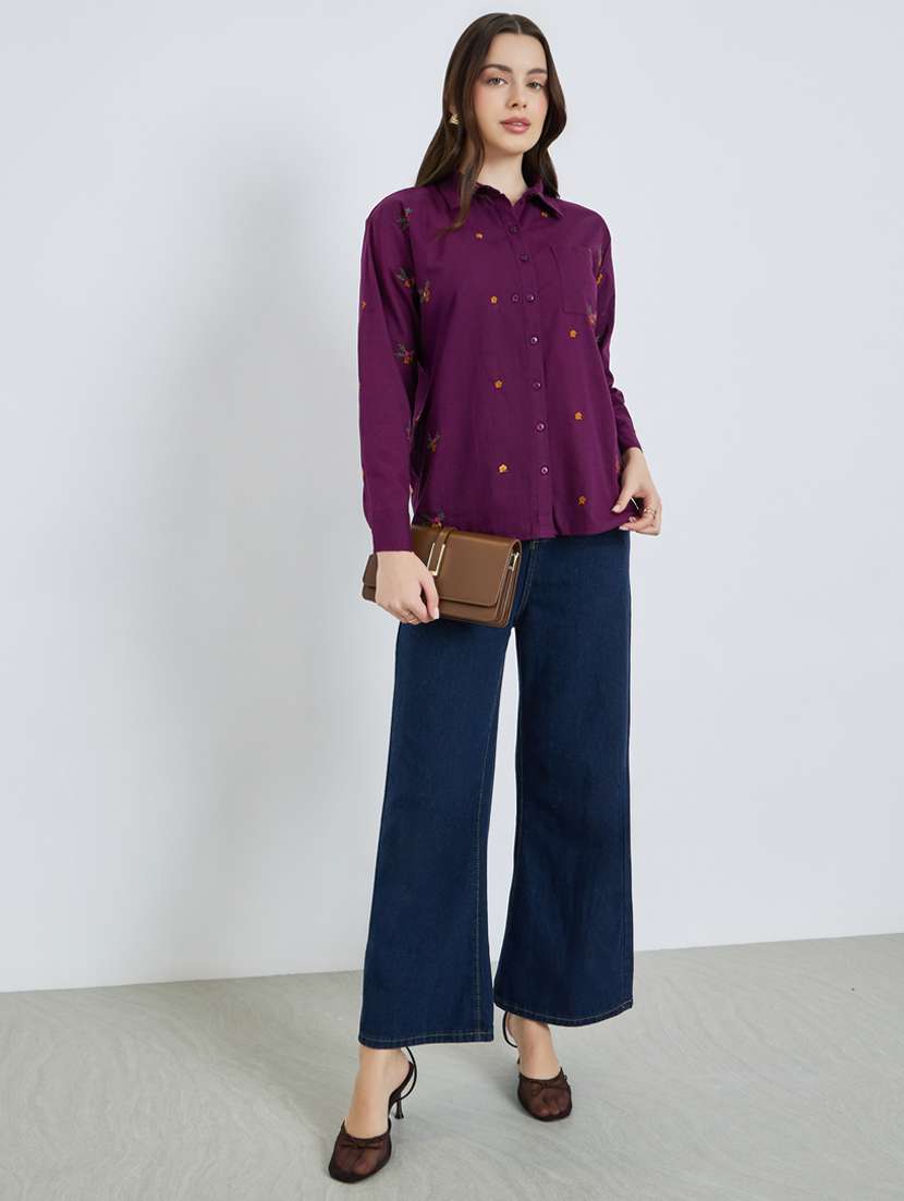 women embroidered collared long sleeve shirt - 22397799 -  Standard Image - 4