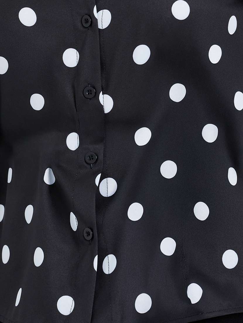 women polka doted long sleeve shirt with neck tie - 22397800 -  Standard Image - 1