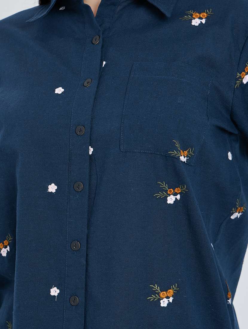 women embroidered collared long sleeve shirt - 22397804 -  Standard Image - 1