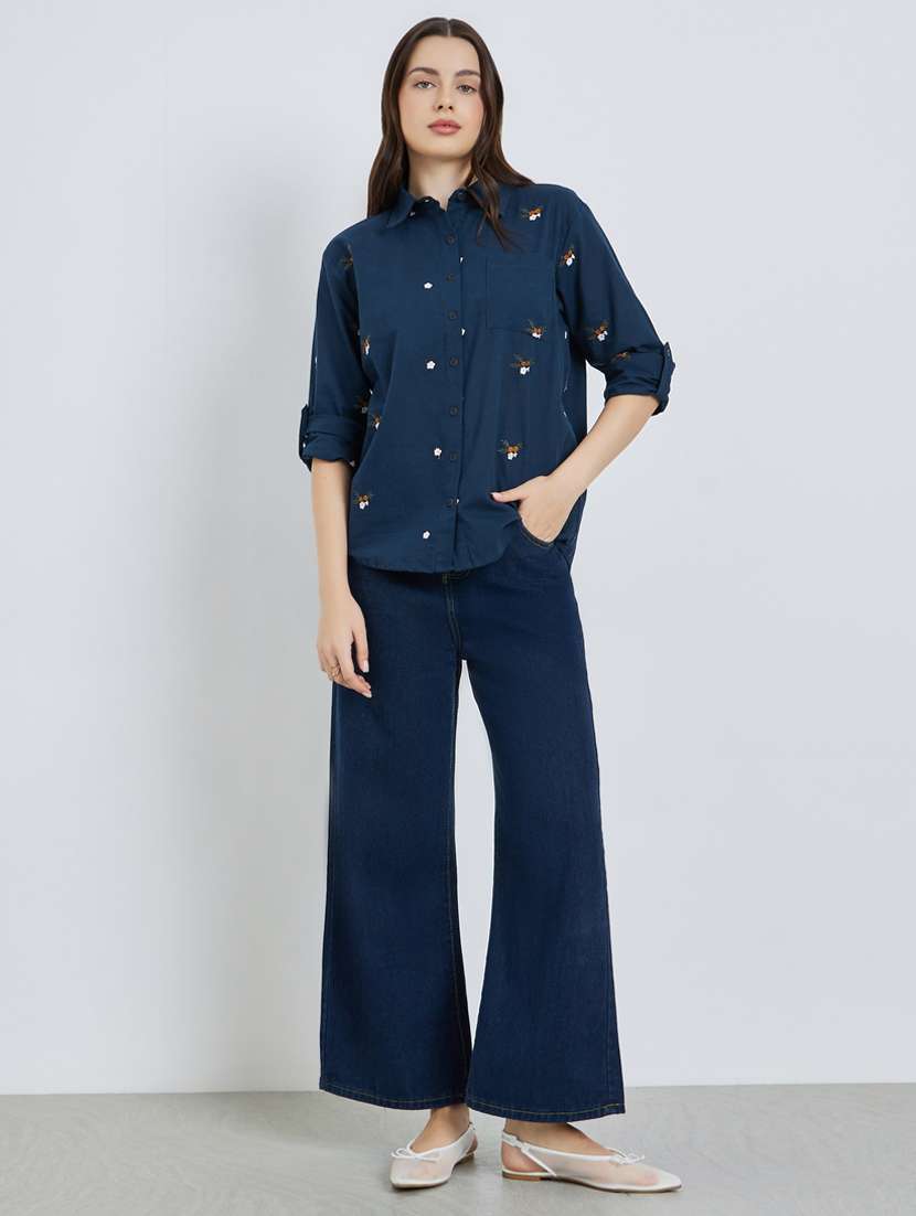 women embroidered collared long sleeve shirt - 22397804 -  Standard Image - 4