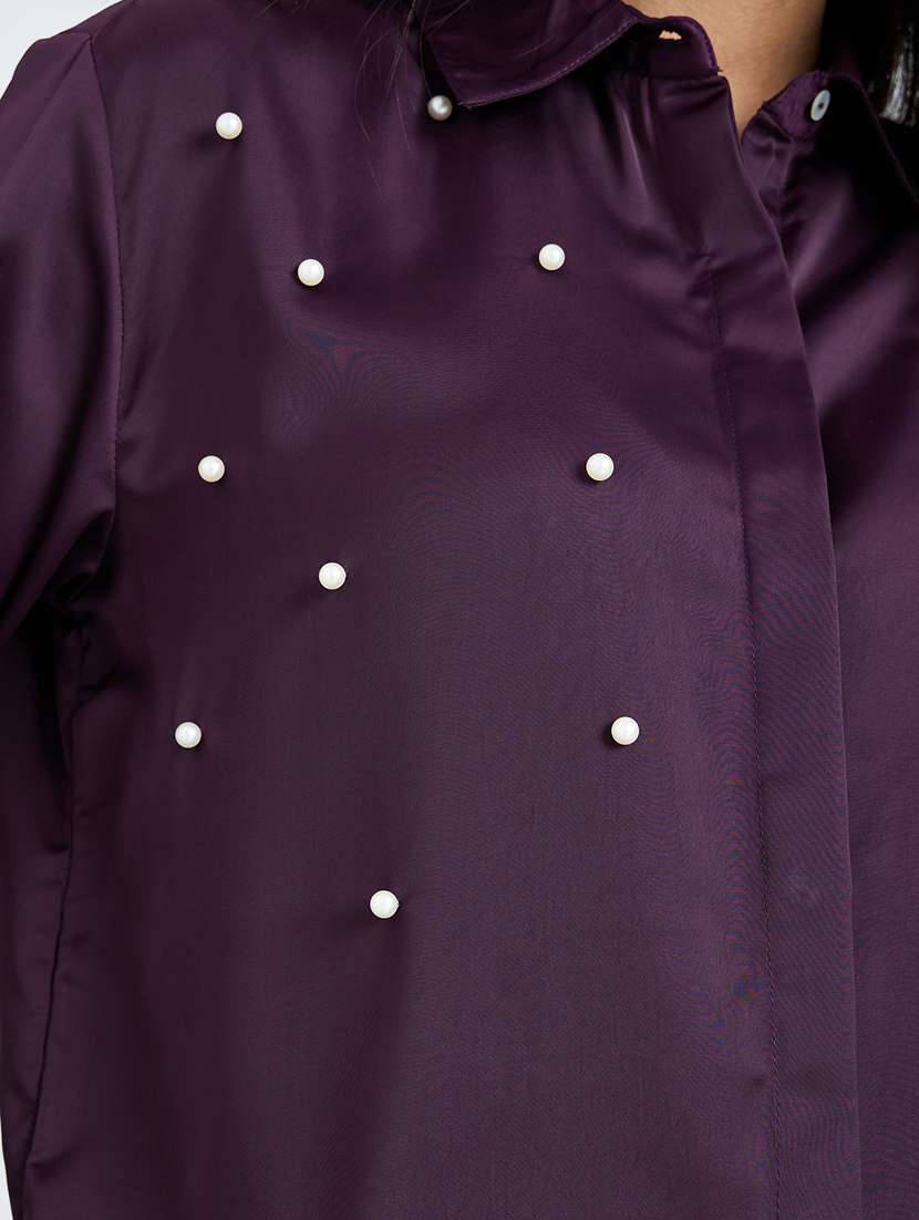 Women Embellished Collared Long Sleeve Shirt - 22397808 -  Standard Image - 1