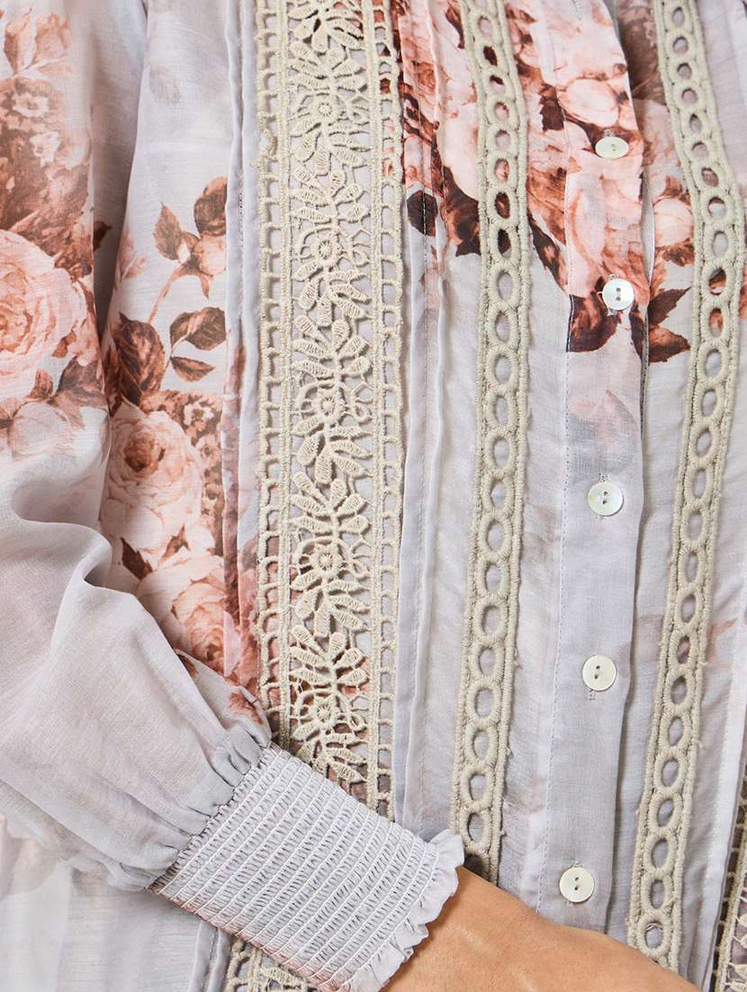 women floral print collared long sleeve shirt - 22397811 -  Standard Image - 1