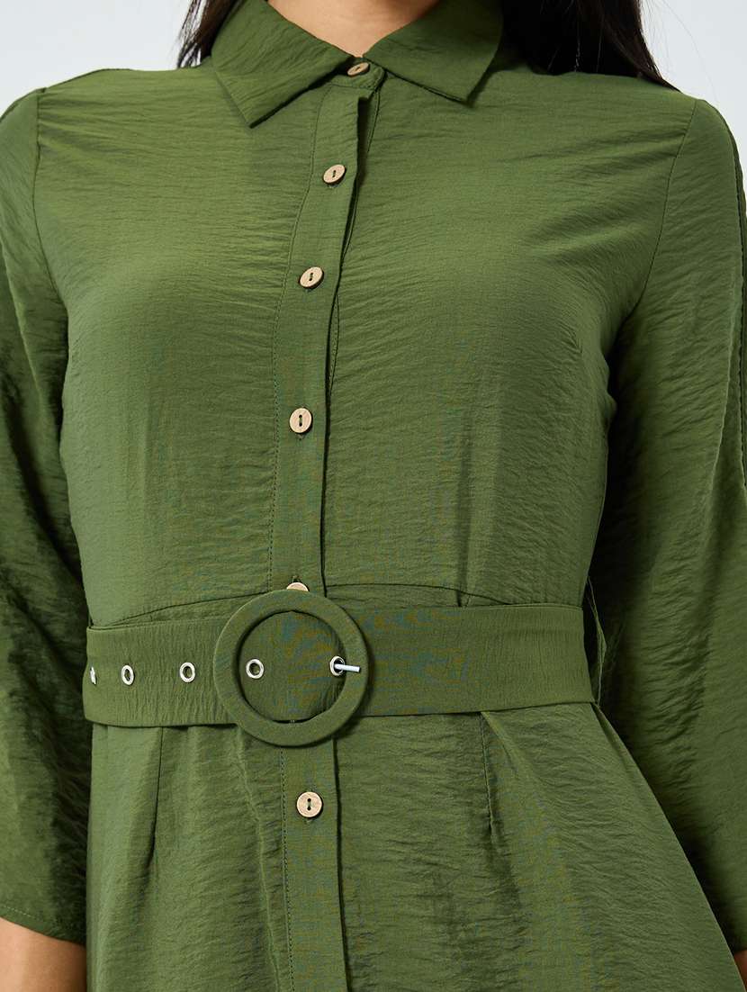 women solid collared belted shirt dress - 22397817 -  Standard Image - 1