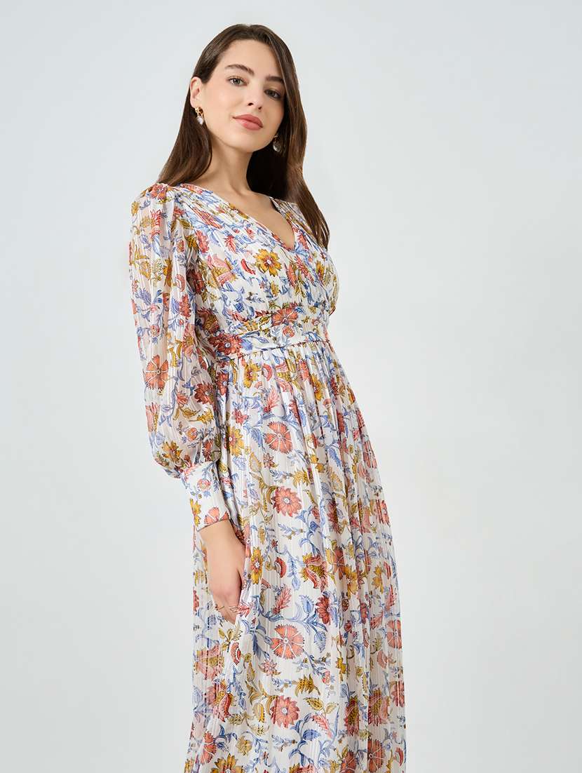 women floral print puff sleeve a-line dress - 22397818 -  Standard Image - 1