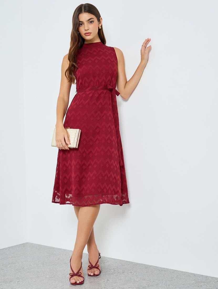 women self designed sleeveless a-line dress