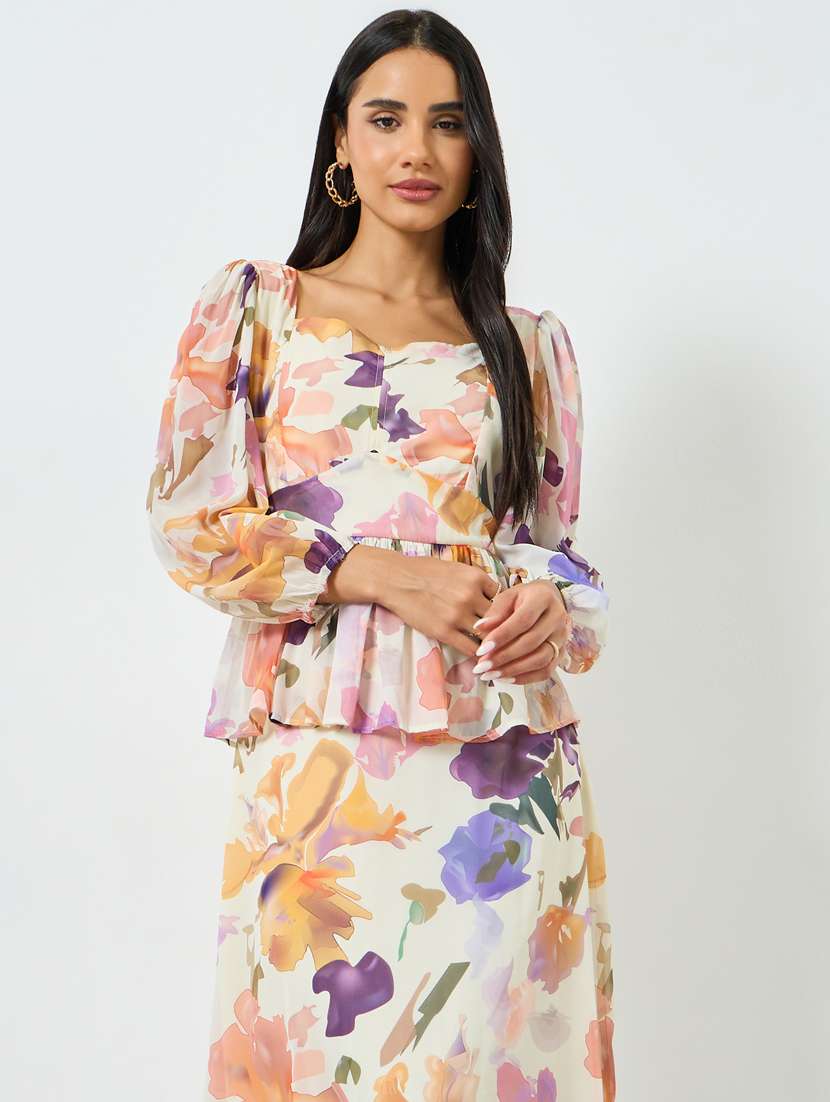 women printed puff sleeve peplum dress - 22397824 -  Standard Image - 1