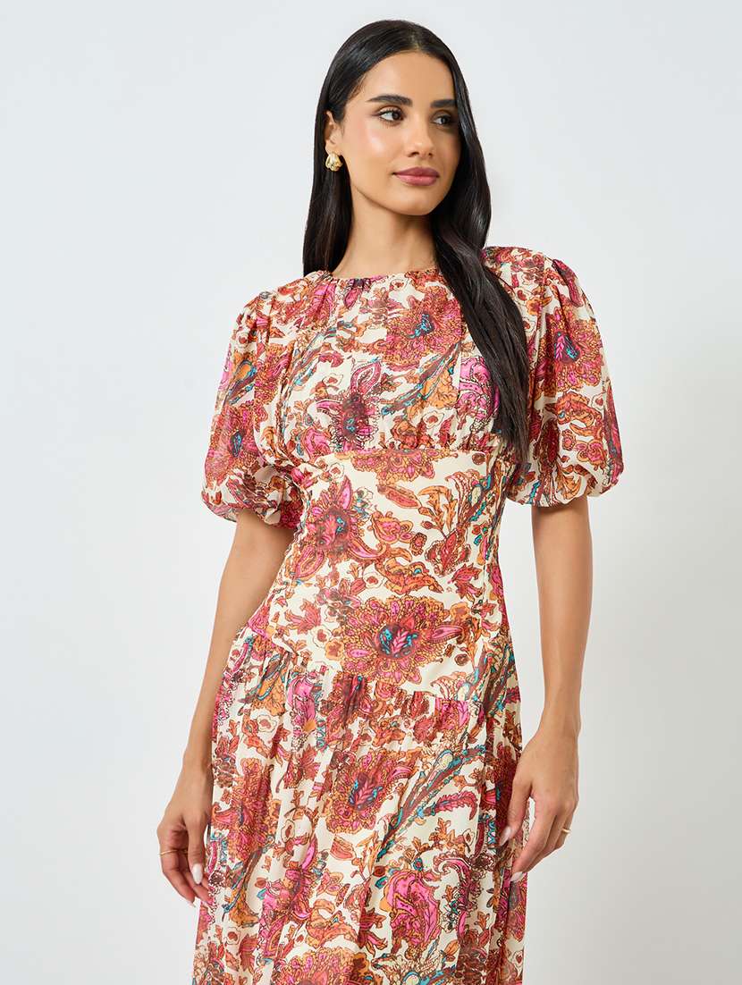 women floral print puff sleeve a-line dress - 22397828 -  Standard Image - 1