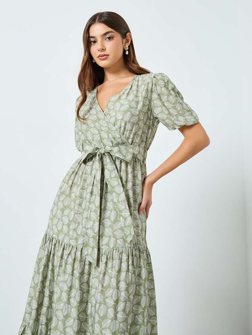 women printed puff sleeve tiered dress - 22397835 -  Standard Image - 1