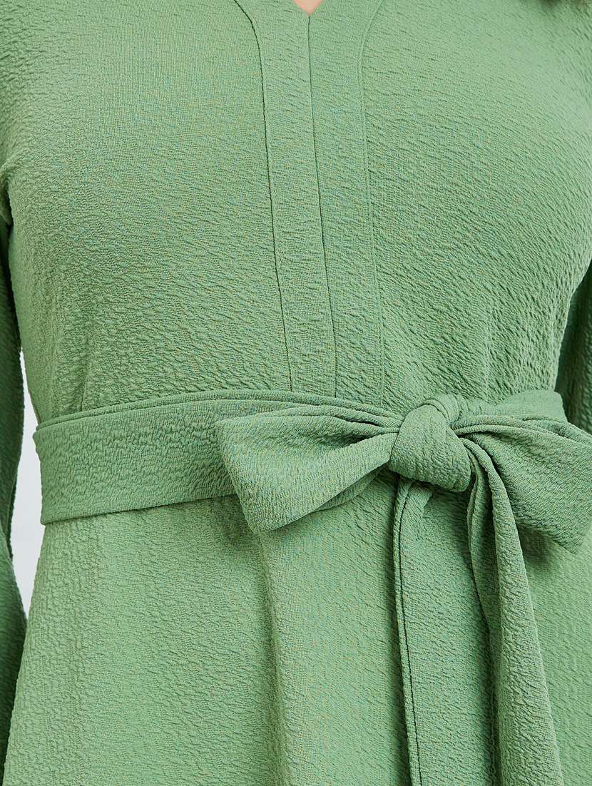 women solid collared puff sleeve a-line dress - 22397837 -  Standard Image - 4