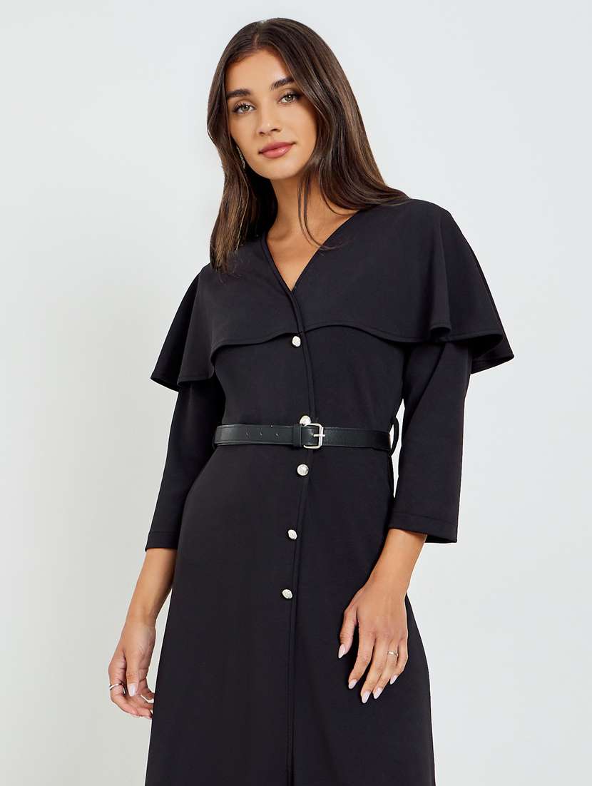 women solid three quarter sleeve shirt dress - 22397839 -  Standard Image - 1