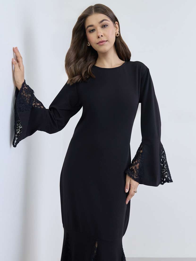 women solid bell sleeve bodycon dress - 22397844 -  Standard Image - 4