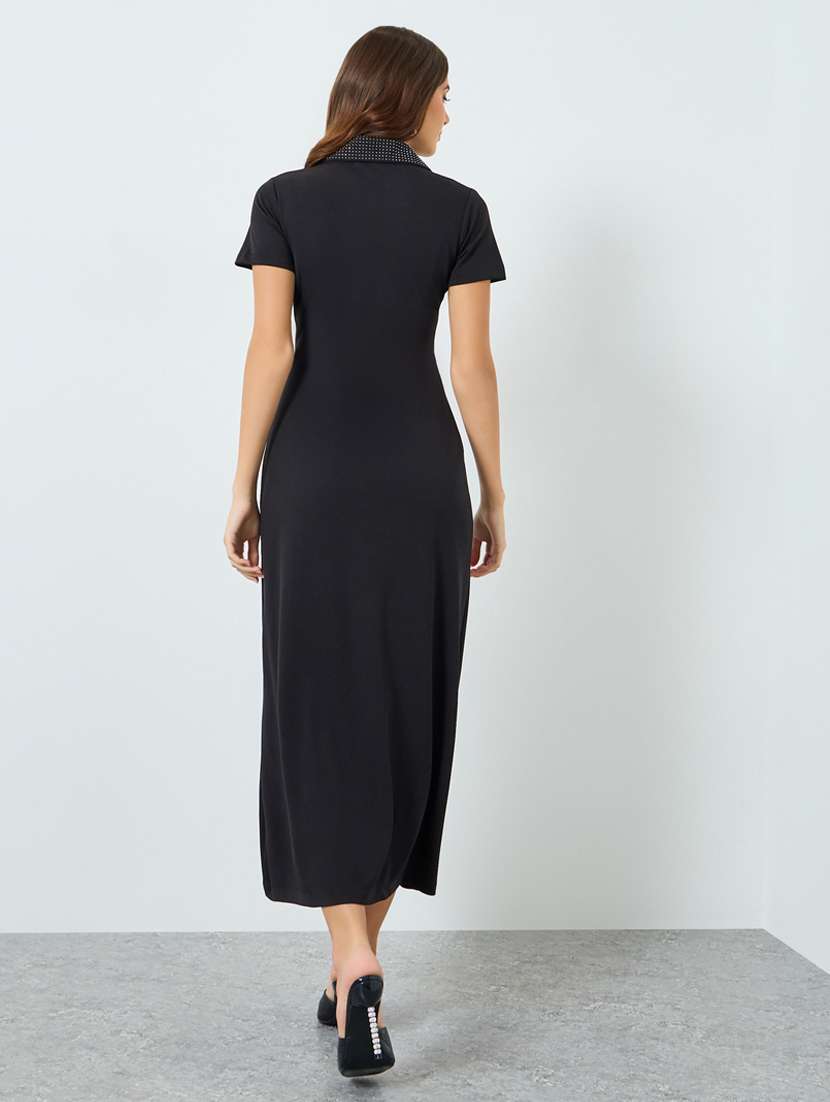 women solid collared short sleeve shirt dress - 22397848 -  Standard Image - 4