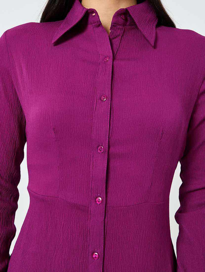 women solid collared long sleeve ruffle dress - 22397852 -  Standard Image - 1