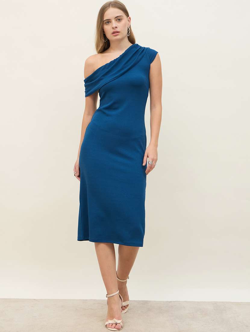 women solid single shoulder bodycon dress