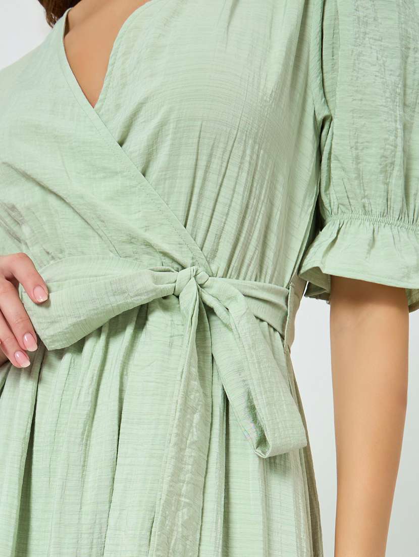 women solid puff sleeve tiered dress - 22397863 -  Standard Image - 4