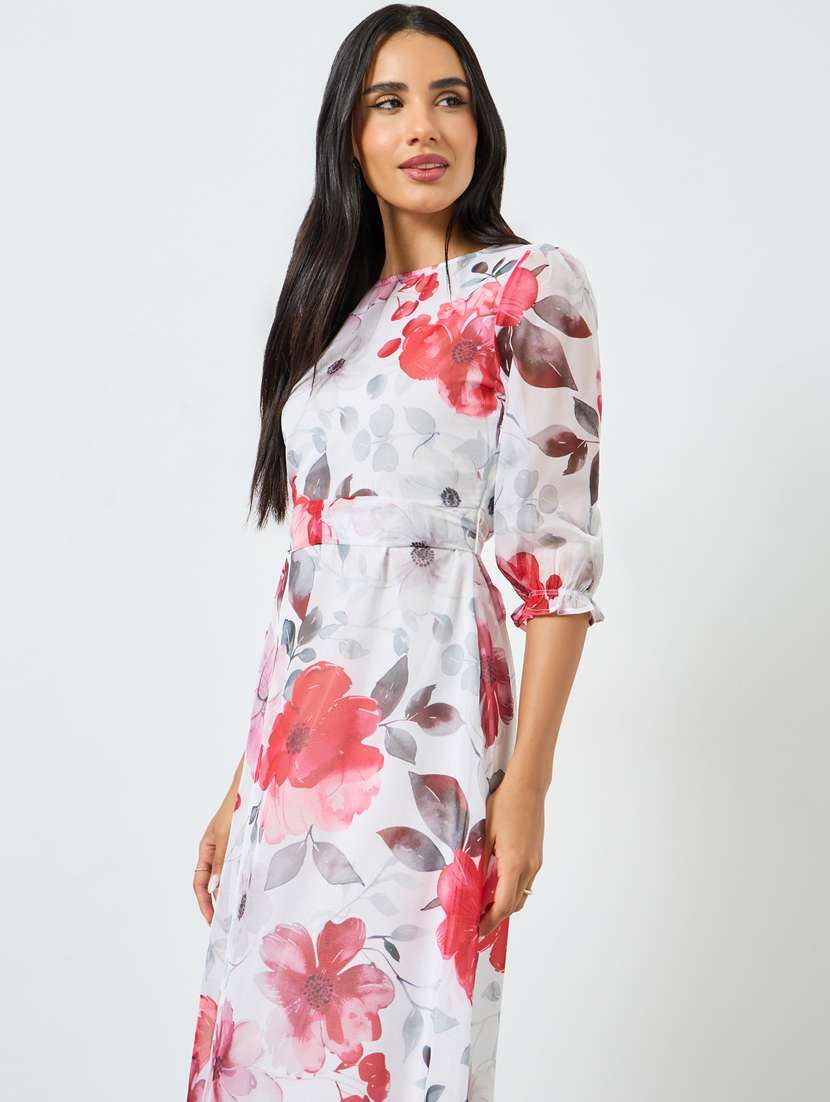 women floral print puff sleeve a-line dress - 22397864 -  Standard Image - 1