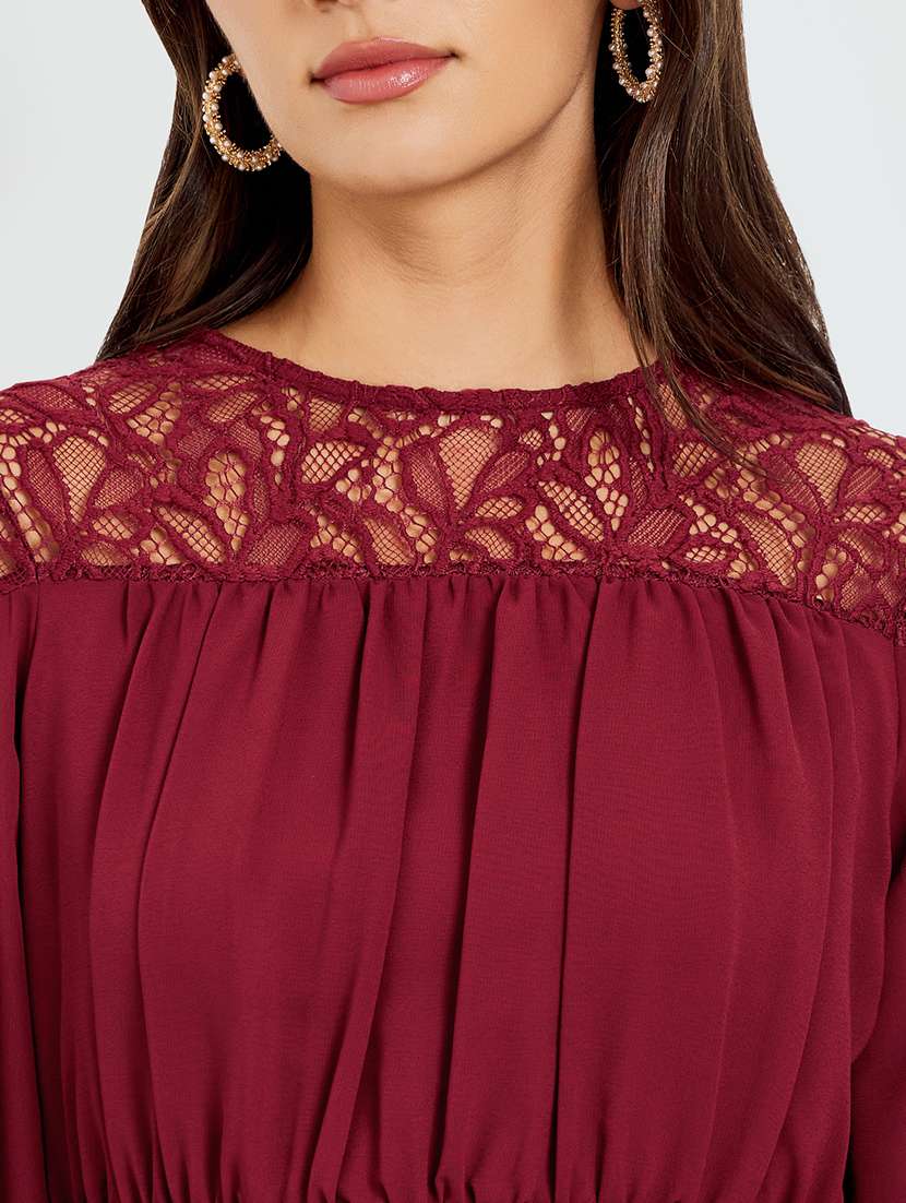 women solid bishop sleeve  fit & flared dress - 22397865 -  Standard Image - 1