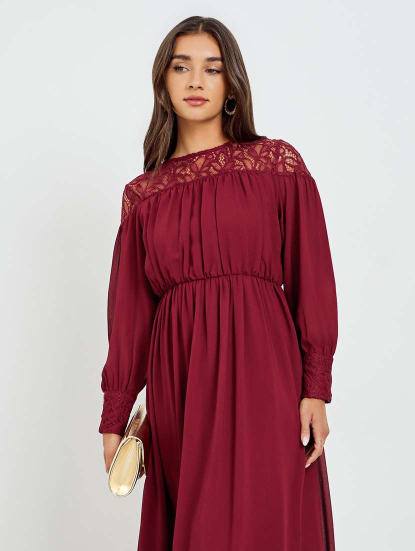 women solid bishop sleeve  fit & flared dress - 22397865 -  Standard Image - 4