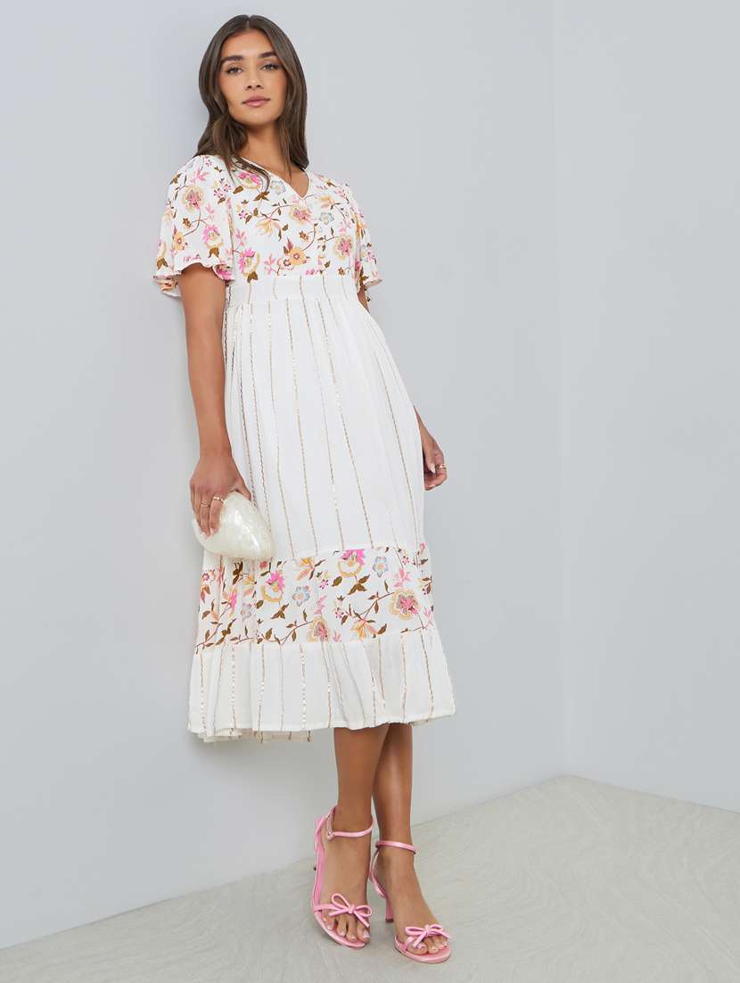 women floral print flared sleeve tiered dress 