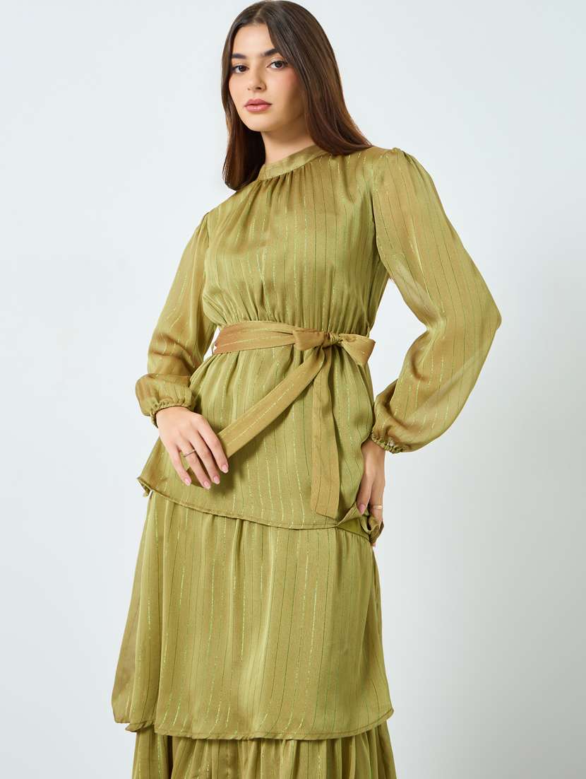 women solid bishop sleeve layered dress - 22397870 -  Standard Image - 1