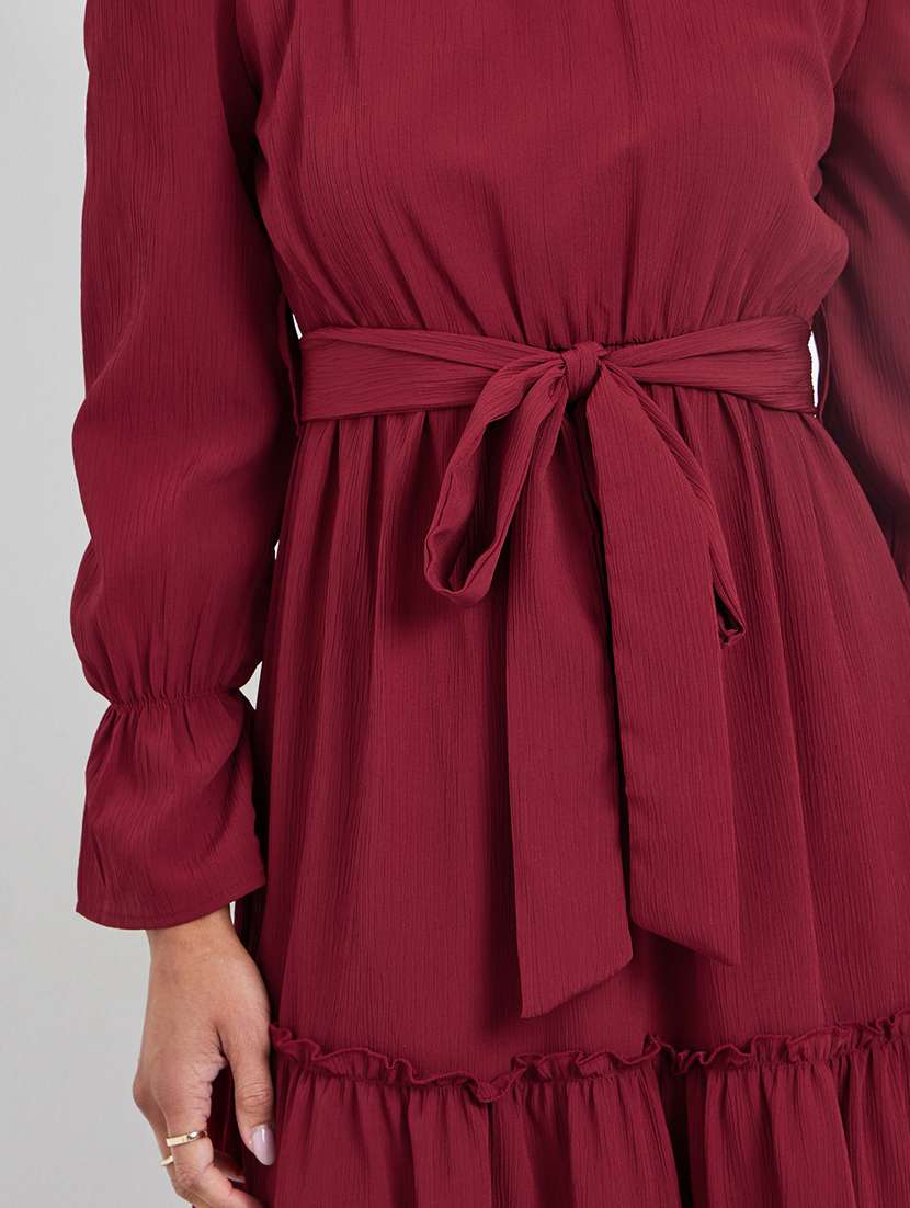 women solid off shoulder long sleeve tiered dress - 22397872 -  Standard Image - 4