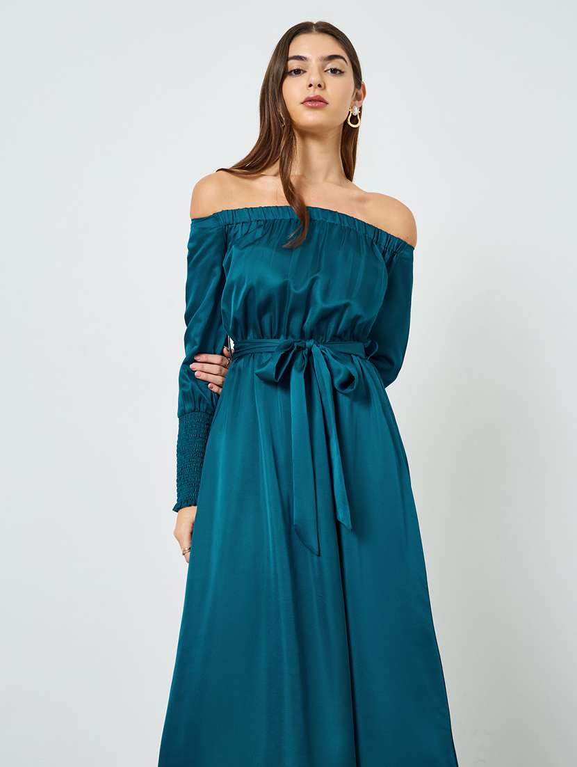 Women Solid Off Shoulder Long Sleeve A-line Dress - 22397874 -  Standard Image - 1