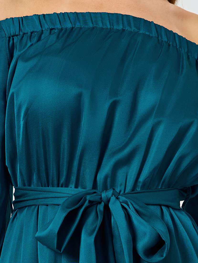Women Solid Off Shoulder Long Sleeve A-line Dress - 22397874 -  Standard Image - 4