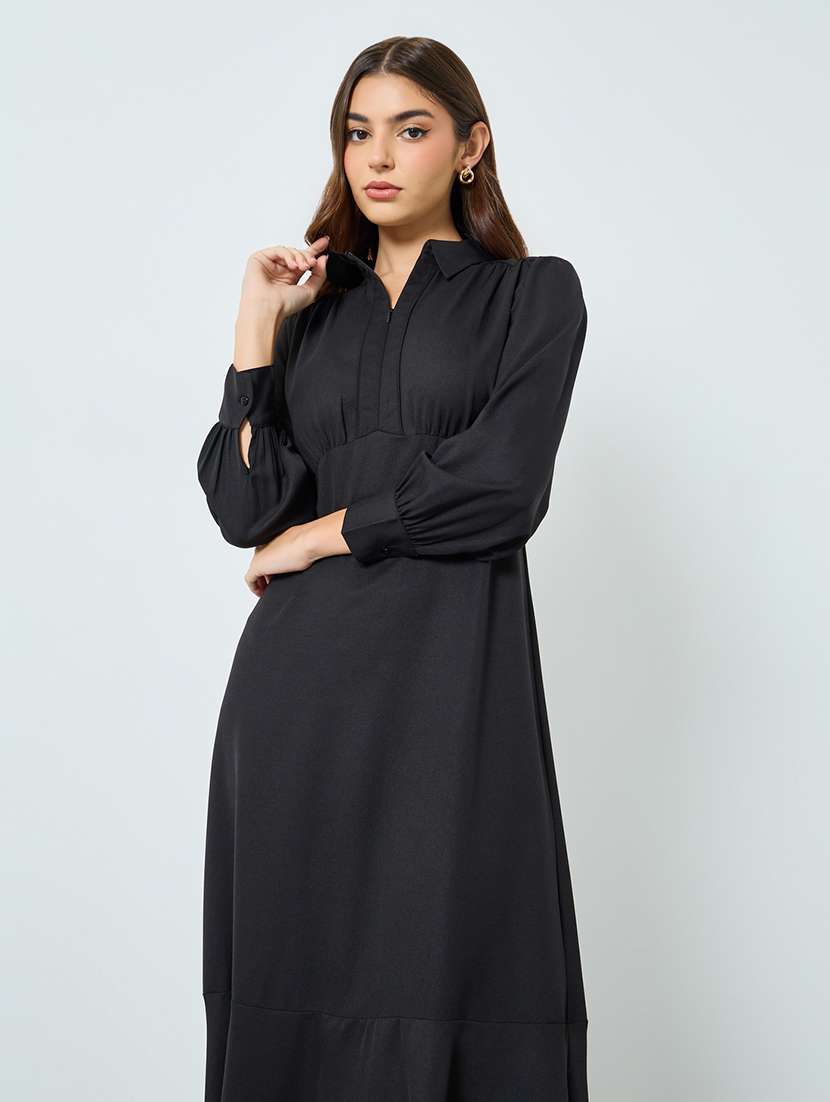 women solid puff sleeve fit & flared dress  - 22397878 -  Standard Image - 4