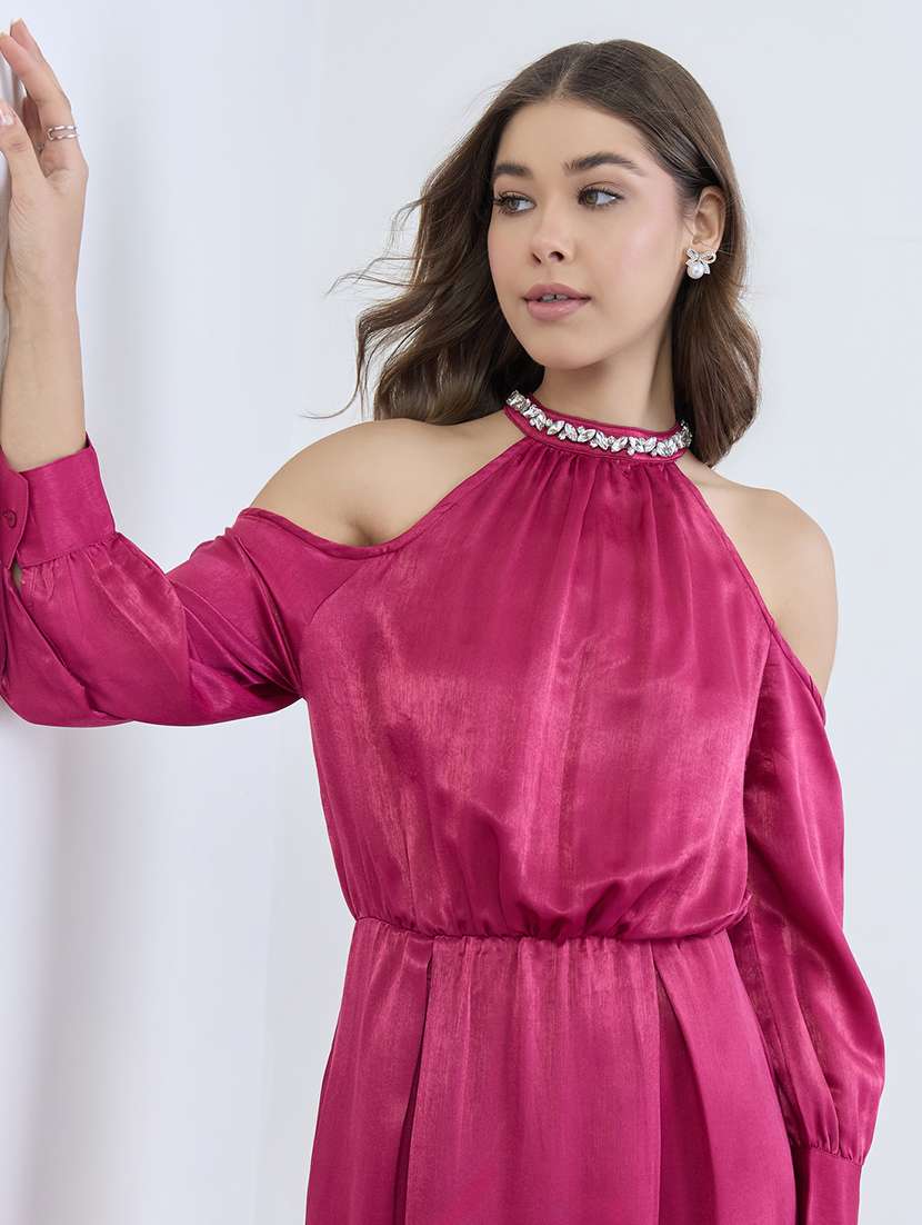 women embbelished neck cold shoulder a-line dress - 22397879 -  Standard Image - 1