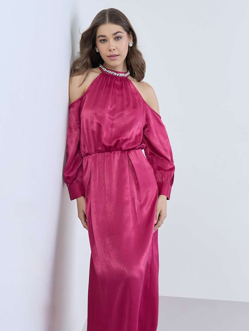 women embbelished neck cold shoulder a-line dress - 22397879 -  Standard Image - 4