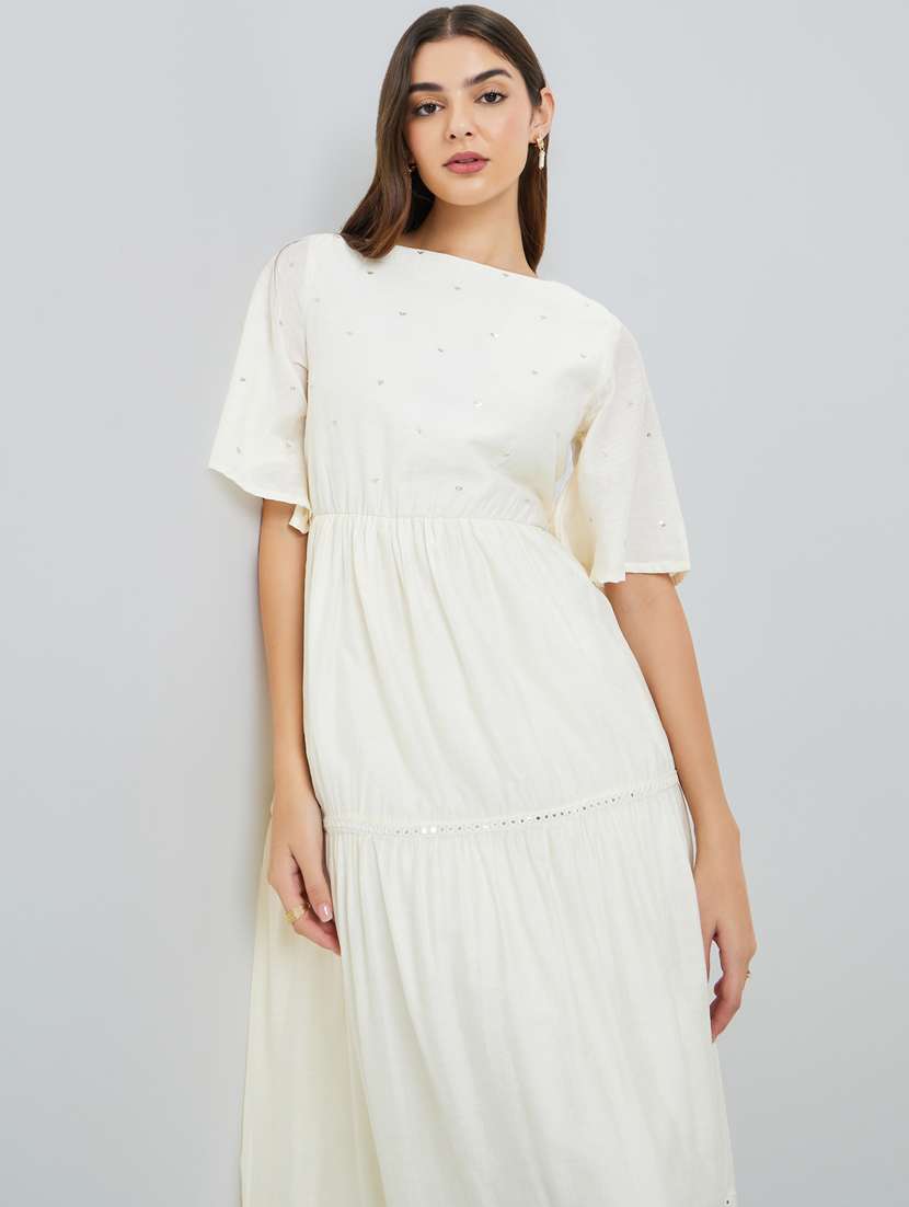women embellished puff sleeve tiered dress - 22397884 -  Standard Image - 1